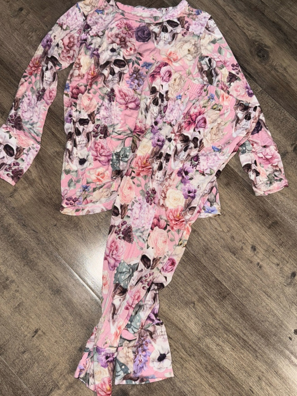Posh Peanut Skull Floral Bamboo 2pc Pajama Set Toddler 2T Halloween Goth Roses